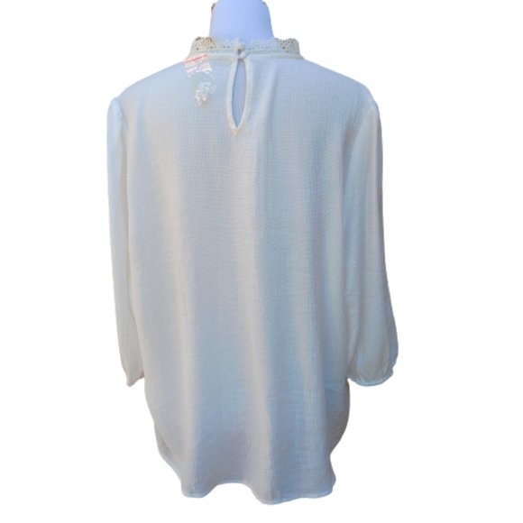 Blu Pepper Ivory Blouse High Neck 3/4 Sleeves Lace Trim Modest - Picture 8 of 10